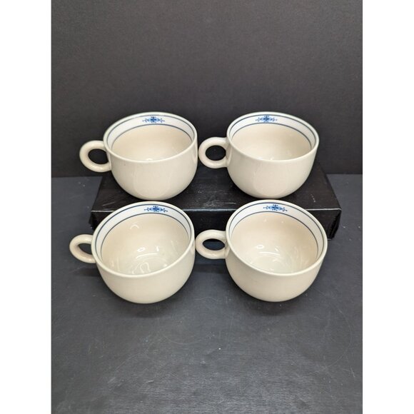Epoch Stockholm Beige 8 Oz Coffee Cup Blue Flower Inside Rim Lot of 4 - Picture 4 of 9
